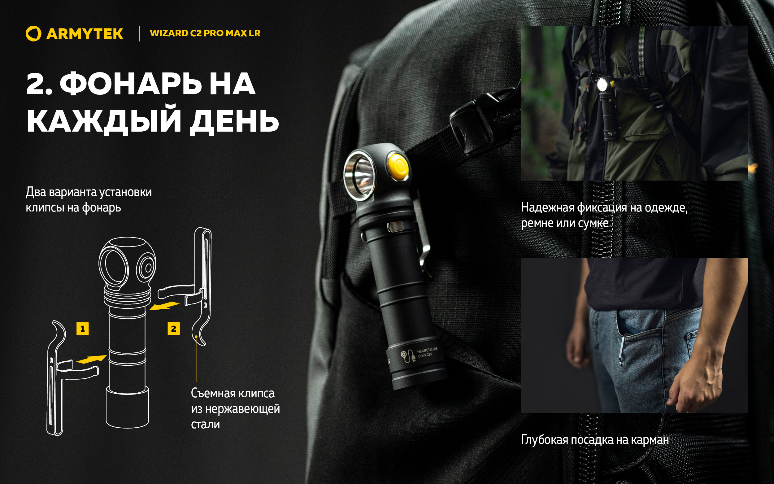 Налобный светодиодный фонарь Armytek Wizard C2 Pro Max Magnet USB LR ...